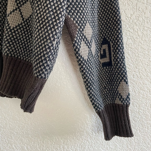 Jon 1 E | Vintage grandpa sweater brown knit with leather patches size m… - Picture 3 of 7